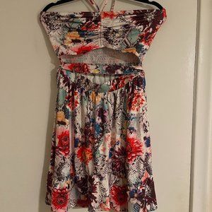 Bebe Strapless Tie Front Cutout Flare Floral Dress Size S